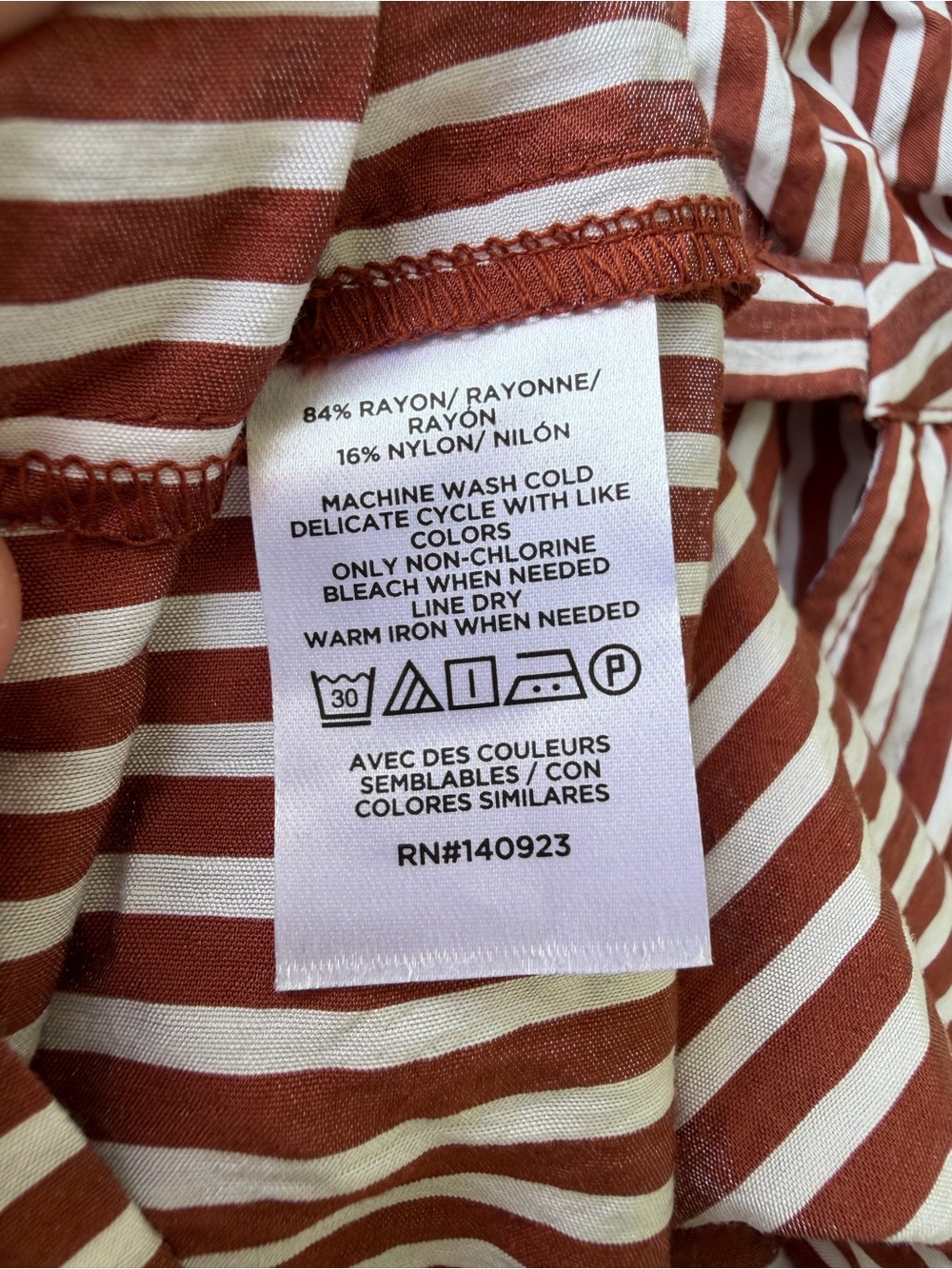 LOFT Women’s XL Rust White Stripe Tie Neck Peasant Blouse Ruched Sleeve Top - Picture 5 of 7